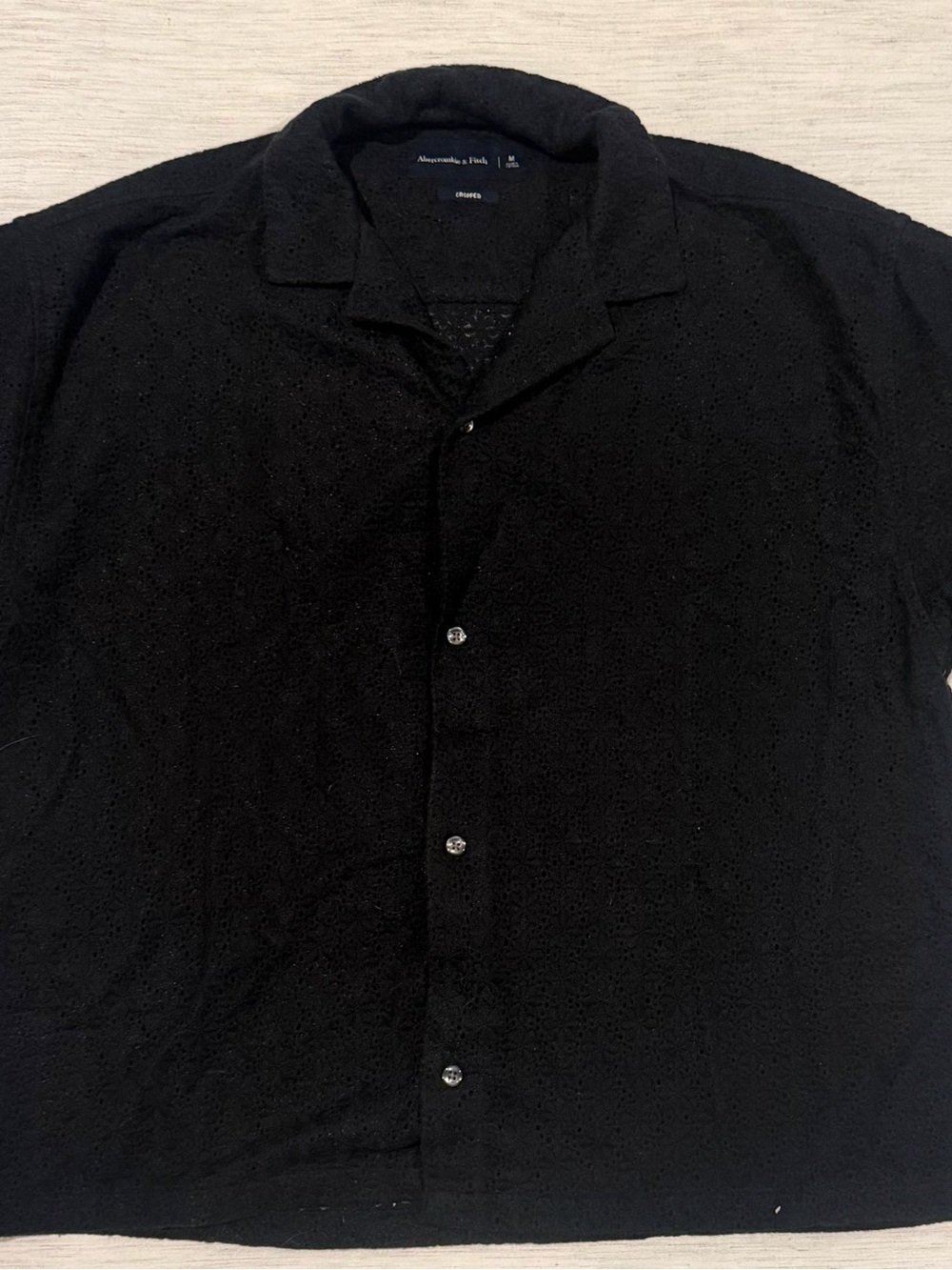 Abercrombie & Fitch Black Short-Sleeve Eyelet Button-Up Shirt